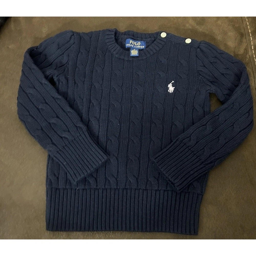 Polo Ralph Lauren Sweater Navy Girls 6X Cable-Knit Cotton Pullover Long Sleeve